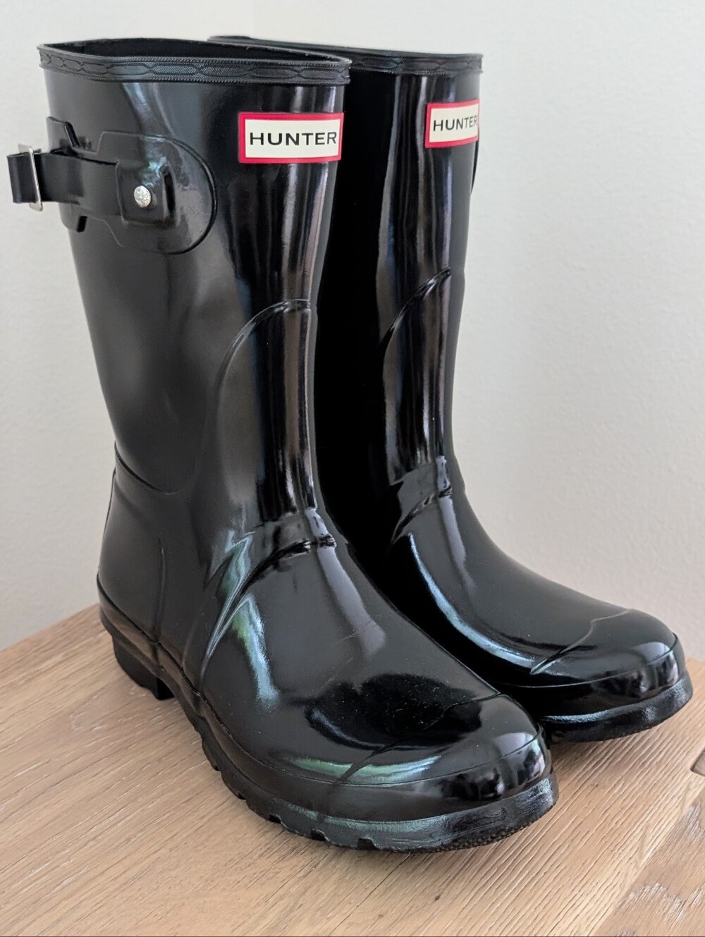 NEW Hunter Glossy Original Mid-Calf Rain Boots In Solid Black - 9